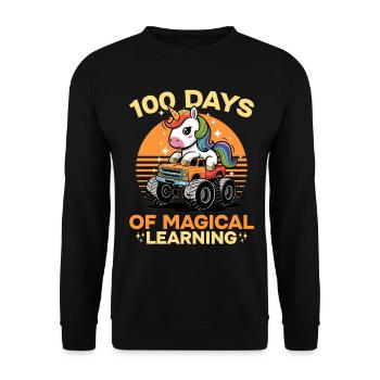 Monster Truck Unicorn 100 Days of School - Unisex Pullover - Schwarz - Vorne - Alina (178cm) & Michal (187cm)