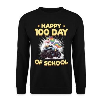 Monster Truck Unicorn 100 Days of School - Unisex Pullover - Schwarz - Vorne - Alina (178cm) & Michal (187cm)