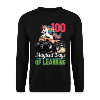 Monster Truck Unicorn 100 Days of School - Unisex Pullover - Schwarz - Vorne - Alina (178cm) & Michal (187cm)