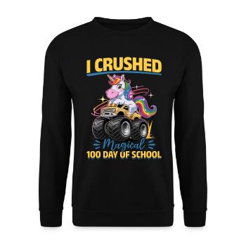 Monster Truck Unicorn 100 Days of School - Unisex Pullover - Schwarz - Vorne - Alina (178cm) & Michal (187cm)