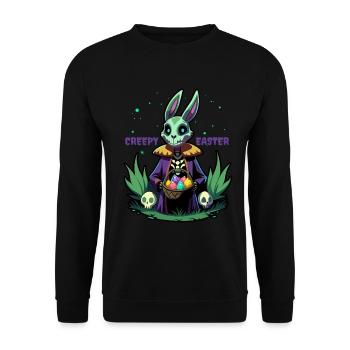 Creepy Easter - Osterhase - Osterei - Geschenk - Unisex Pullover - Schwarz - Vorne - Alina (178cm) & Michal (187cm)