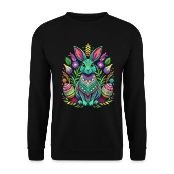 Happy Easter - Osterhase - Osterei - Geschenk - Unisex Pullover - Schwarz - Vorne - Alina (178cm) & Michal (187cm)