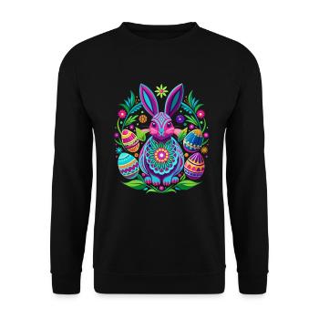 Happy Easter - Osterhase - Osterei - Geschenk - Unisex Pullover - Schwarz - Vorne - Alina (178cm) & Michal (187cm)