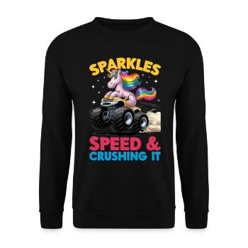 Cute Monster Truck Unicorn Rainbows - Unisex Pullover - Schwarz - Vorne - Alina (178cm) & Michal (187cm)