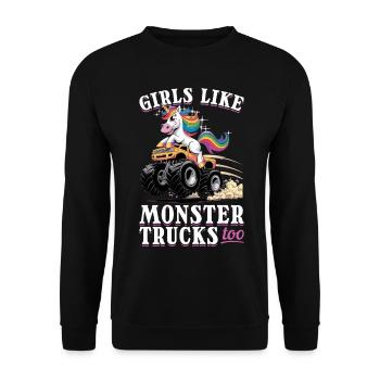 Cute Monster Truck Unicorn Rainbows - Unisex Pullover - Schwarz - Vorne - Alina (178cm) & Michal (187cm)