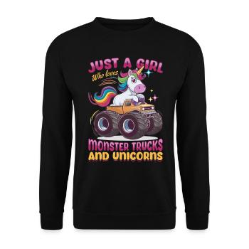 Cute Monster Truck Unicorn Rainbows - Unisex Pullover - Schwarz - Vorne - Alina (178cm) & Michal (187cm)