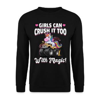 Cute Monster Truck Unicorn Rainbows - Unisex Pullover - Schwarz - Vorne - Alina (178cm) & Michal (187cm)