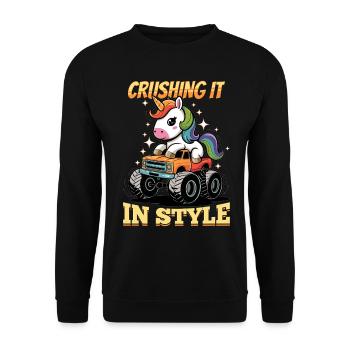 Cute Monster Truck Unicorn Rainbows - Unisex Pullover - Schwarz - Vorne - Alina (178cm) & Michal (187cm)