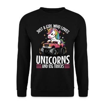 Cute Monster Truck Unicorn Rainbows - Unisex Pullover - Schwarz - Vorne - Alina (178cm) & Michal (187cm)
