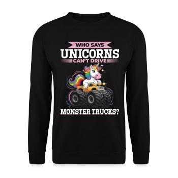 Cute Monster Truck Unicorn Rainbows - Unisex Pullover - Schwarz - Vorne - Alina (178cm) & Michal (187cm)