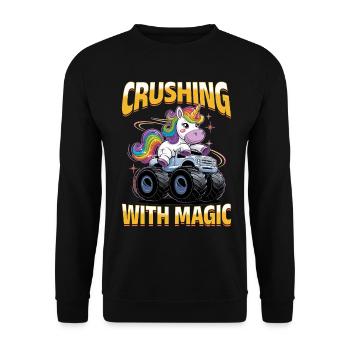 Cute Monster Truck Unicorn Rainbows - Unisex Pullover - Schwarz - Vorne - Alina (178cm) & Michal (187cm)