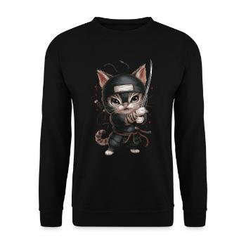 Chat ninja avec une épée en action - Mignon - Sweat-shirt Unisexe - noir - Devant - Alina (178cm) & Michal (187cm)