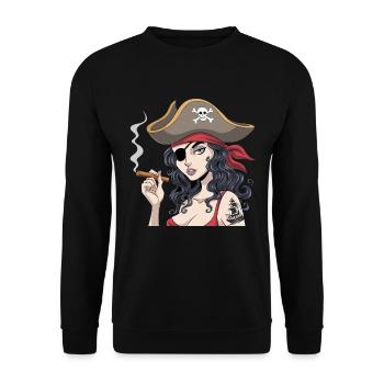 Piratenkostüme für Frauen im Buccaneer Stil - Unisex Pullover - Schwarz - Vorne - Alina (178cm) & Michal (187cm)