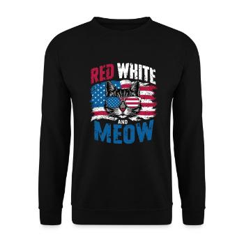 Red White And Meow: Amerikanische Katzenliebe - Unisex Pullover - Schwarz - Vorne - Alina (178cm) & Michal (187cm)