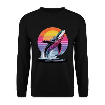 Whale at sunset in front of a colorful - Unisex Sweatshirt - black - Front - Alina (178cm) & Michal (187cm)