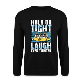 Rafting Abenteuer: Halte Dich Fest, Lache Noch - Unisex Pullover - Schwarz - Vorne - Alina (178cm) & Michal (187cm)