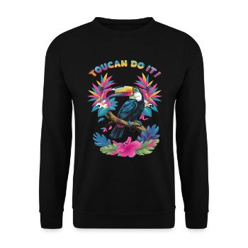 Tukan Schaffst Du Es! Tropische Farbenpracht - Unisex Pullover - Schwarz - Vorne - Alina (178cm) & Michal (187cm)