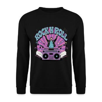Rock N Roll Musik Retro Party Illustration Mit - Unisex Pullover - Schwarz - Vorne - Alina (178cm) & Michal (187cm)