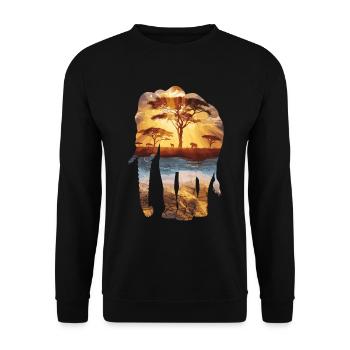 Majestic Savannah Elephant Silhouette with - Unisex Sweatshirt - black - Front - Alina (178cm) & Michal (187cm)