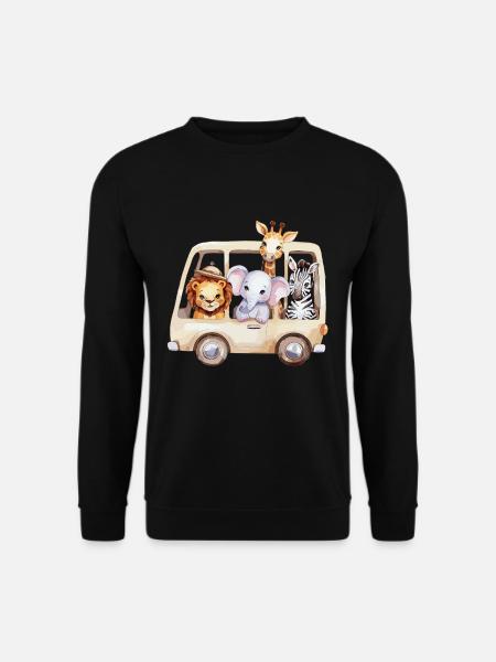 Safari-Abenteuer Mit Lustigen Tieren Im Bus - Unisex Pullover - Schwarz