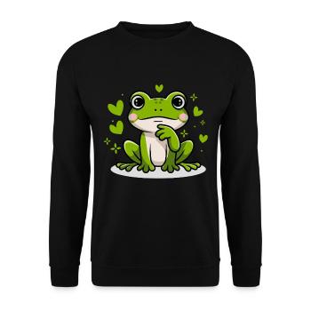 Cute frog with heart motifs and playful - Unisex Sweatshirt - black - Front - Alina (178cm) & Michal (187cm)