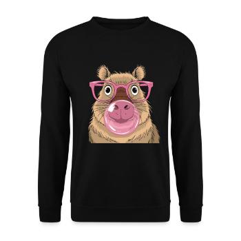 Capybara with pink glasses and bubblegum bubbles style - Unisex Sweatshirt - black - Front - Alina (178cm) & Michal (187cm)