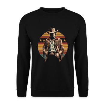 Stylish cowboy with western hat in front of stripes and - Unisex Sweatshirt - black - Front - Alina (178cm) & Michal (187cm)