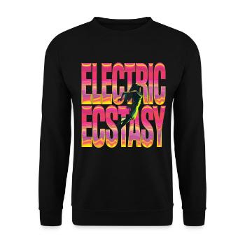 Electric Ecstasy Tanzende Silhouette in Lebhaften - Unisex Pullover - Schwarz - Vorne - Alina (178cm) & Michal (187cm)