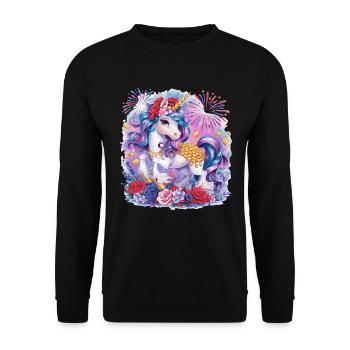 Magisches Einhorn Mit Blumen und Feuerwerk - Unisex Pullover - Schwarz - Vorne - Alina (178cm) & Michal (187cm)
