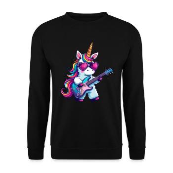 Einzigartiges Einhorn Mit Gitarre Und - Unisex Pullover - Schwarz - Vorne - Alina (178cm) & Michal (187cm)