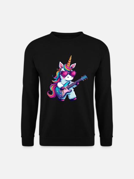 Einzigartiges Einhorn Mit Gitarre Und - Unisex Pullover - Schwarz