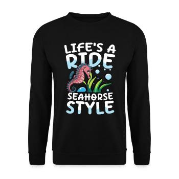 Seahorse Style für eine Seepferdchen Fan - Unisex Pullover - Schwarz - Vorne - Alina (178cm) & Michal (187cm)