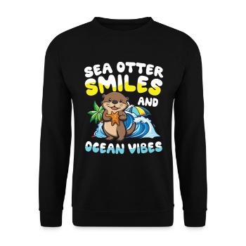 Seaotter Smiles and Ocean Vibes für einen Otter - Unisex Pullover - Schwarz - Vorne - Alina (178cm) & Michal (187cm)