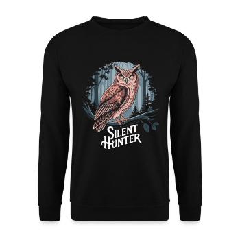 Eule Silent Hunter Nacht für einen Eulen Fan - Unisex Pullover - Schwarz - Vorne - Alina (178cm) & Michal (187cm)