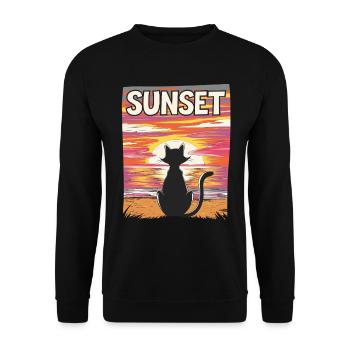 Friedlicher Sonnenuntergang Katze für eine - Unisex Pullover - Schwarz - Vorne - Alina (178cm) & Michal (187cm)