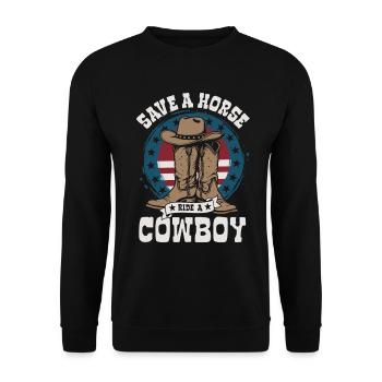 Sauvez un cheval, montez un cow-boy - Spruch - Sweat-shirt Unisexe - noir - Devant - Alina (178cm) & Michal (187cm)