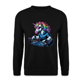 Licorne DJ avec crinière arc-en-ciel et platines - Sweat-shirt Unisexe - noir - Devant - Alina (178cm) & Michal (187cm)