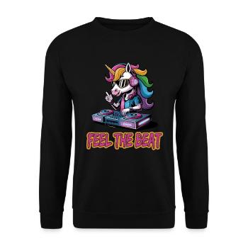 Feel The Beat DJ Einhorn Musikliebhaber - Unisex Pullover - Schwarz - Vorne - Alina (178cm) & Michal (187cm)
