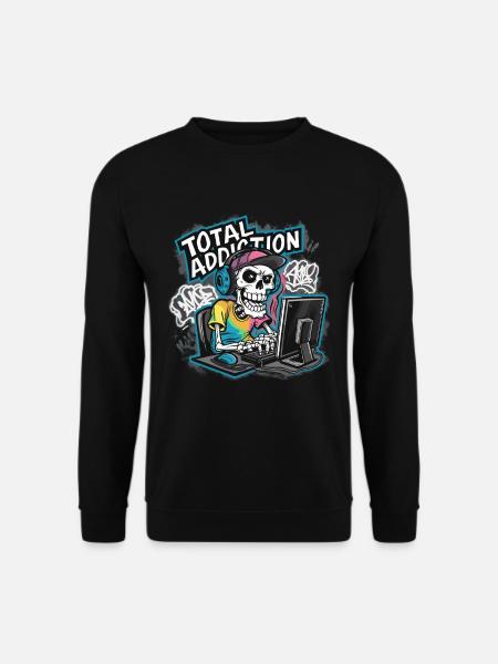 Total Addiction Gamer Skull Illustration - Unisex Sweatshirt - black