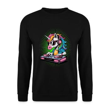DJ Einhorn Musik Regenbogen Stil Kopfhörer - Unisex Pullover - Schwarz - Vorne - Alina (178cm) & Michal (187cm)