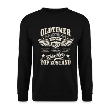 Oldtimer Baujahr 1962 - Geburtstag - Geschenk - Unisex Pullover - Schwarz - Vorne - Alina (178cm) & Michal (187cm)