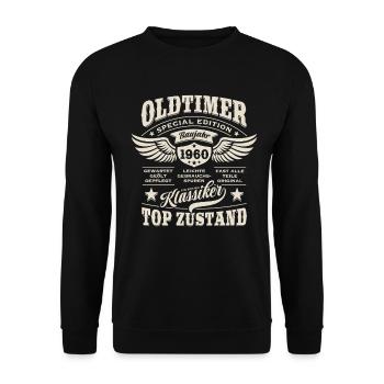Oldtimer Baujahr 1960 - Geburtstag - Geschenk - Unisex Pullover - Schwarz - Vorne - Alina (178cm) & Michal (187cm)