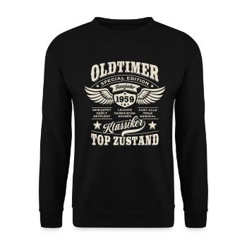 Oldtimer Baujahr 1959 - Geburtstag - Geschenk - Unisex Pullover - Schwarz - Vorne - Alina (178cm) & Michal (187cm)