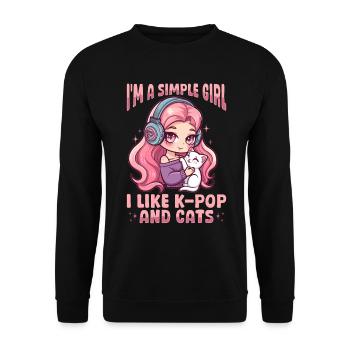 Anime K Pop & Cats Kawaii - Unisex Pullover - Schwarz - Vorne - Alina (178cm) & Michal (187cm)