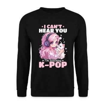 Anime K Pop & Cats Kawaii - Unisex Pullover - Schwarz - Vorne - Alina (178cm) & Michal (187cm)