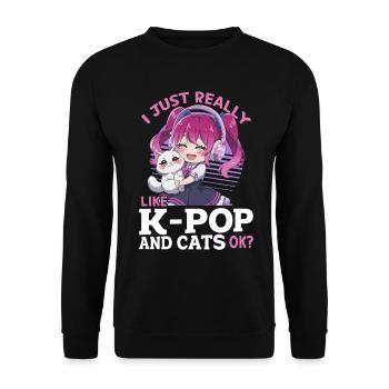 Anime K Pop & Cats Kawaii - Unisex Pullover - Schwarz - Vorne - Alina (178cm) & Michal (187cm)
