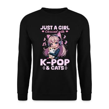 Anime K Pop & Cats Kawaii - Unisex Pullover - Schwarz - Vorne - Alina (178cm) & Michal (187cm)