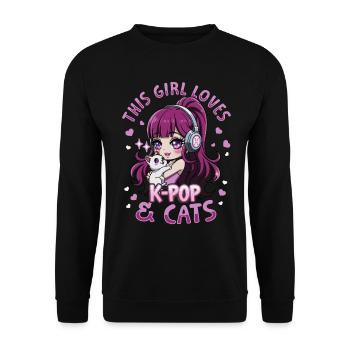 Anime K Pop & Cats Kawaii - Unisex Pullover - Schwarz - Vorne - Alina (178cm) & Michal (187cm)