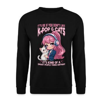 Anime K Pop & Cats Kawaii - Unisex Pullover - Schwarz - Vorne - Alina (178cm) & Michal (187cm)