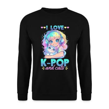 Anime K Pop & Cats Kawaii - Unisex Pullover - Schwarz - Vorne - Alina (178cm) & Michal (187cm)